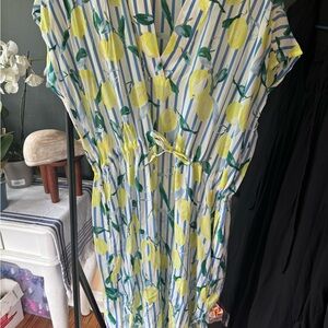 Beach cover up by Joules Blue Striped Dress with Lemon Print